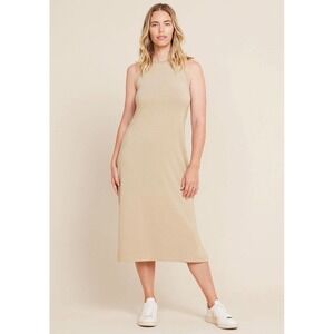 Boody Racerback Midi Dress Tan Beige Bamboo High Neck Side Slits NWT Size S